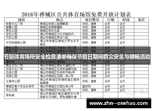 节前体育场所安全检查清单确保节假日期间群众安全与顺畅活动